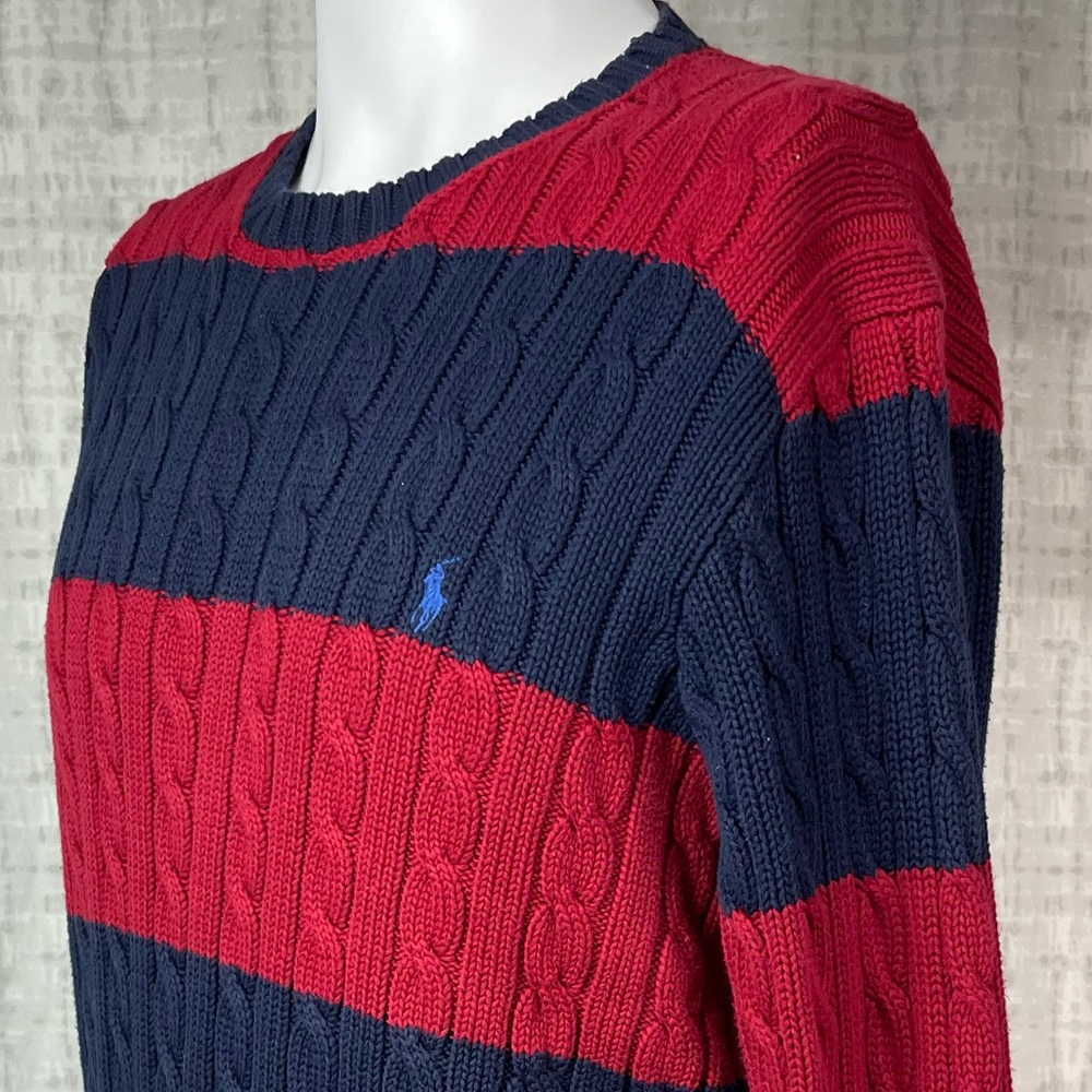 Polo by Ralph Lauren Cotton Crewneck Striped Sweater Medium - Picture 3 of 5